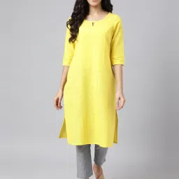 Aurelia Yellow Cotton Straight Kurta image 1