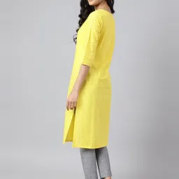 Aurelia Yellow Cotton Straight Kurta image 2