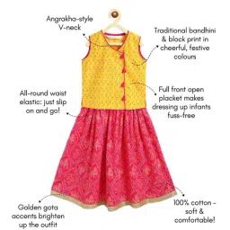 Campana Girls Yellow and Magenta Cotton Flared Fit Lehenga Choli Set image 5