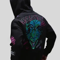 The Souled Store Official Joker: Wanted! Black Graphic Print Oversized Hooded Sweatshirt image 2