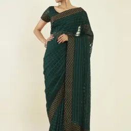 Soch Green Chequered Saree With Unstitched Blouse image 2