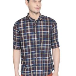 Basics Navy Cotton Slim Fit Checks Shirt-picture-5