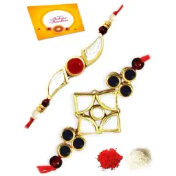 Karatcart Gold-Plated Kundan Rakhi with Roli Chawal & Greeting Card for Brother - Set of 2-picture-21
