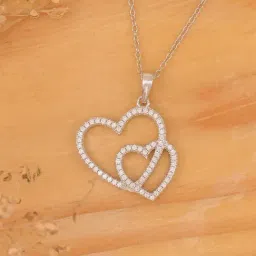 Ornate Jewels 925 Silver American Diamond Dual Heart Pendant with 18-inch Chain-image-11