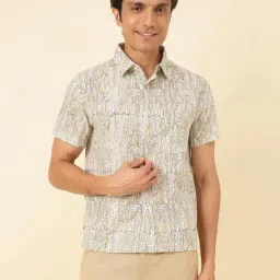 Fabindia White&beige Cotton Straight Fit Printed Casual Shirt-picture-29