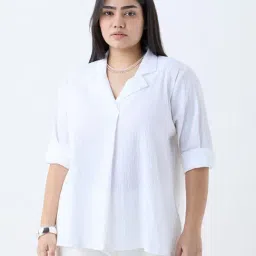 Gia by Westside White Crinkle-Textured Cotton Blouse-image-23