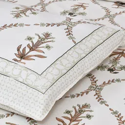 INDHOME LIFE White & Brown Printed 220 TC Cotton King Bedsheet Set 2.28 m x 2.74 m image 3