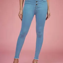 Miss Chase Blue Skinny Clean Look Cropped Fringed Hemline Detailing Stretchable Denim Jeans-picture-20