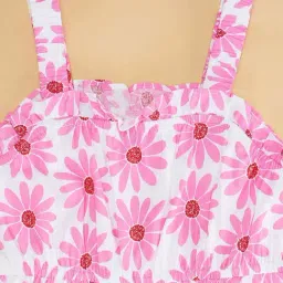 YU by Pantaloons Kids Pink & White Cotton Floral Print Jumpsuit image 2