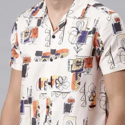 Bushirt Cream Regular Fit Printed Shirt With Shorts Set image 4