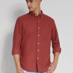 american eagle outfitters American Eagle Red Cotton Slim Fit Shirt-picture-31