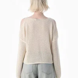 Only Beige Cotton Woven Design Pullover image 2