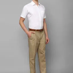 Louis Philippe Khaki Cotton Regular Fit Trousers image 5