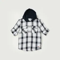 Fame Forever by Lifestyle Kids White & Black Cotton Chequered Full Sleeves Shirt-picture-16