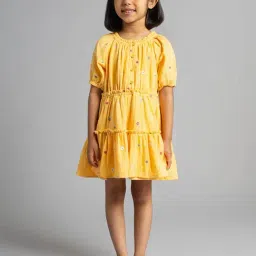 Ed-A-Mamma Girls Yellow Cotton Printed Casual Dress-image-34