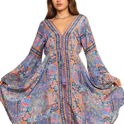 GALE GIRLS Bohemian Print Flared Sleeves Knee Length Dress image 2