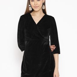 DODO & MOA Women Black Velvet Finish Wrap Dress-picture-18