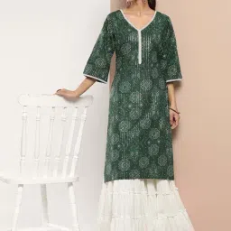 Libas Green Cotton Printed Straight Kurta-picture-33
