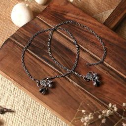 Teejh Ethnic Viranshu Silver Oxidized Anklets for Women-picture-7