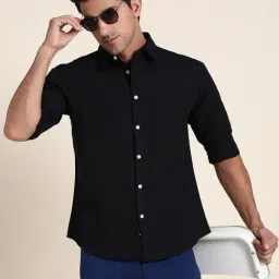 Dennis Lingo Black Cotton Slim Fit Shirt-image-5