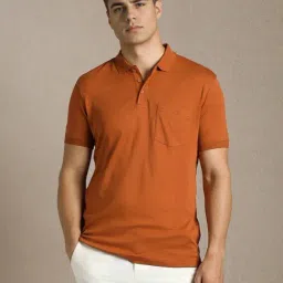 Louis Philippe Orange Cotton Regular Fit Solid Polo T-Shirt-picture-45