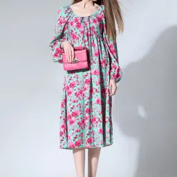 Vero Moda Aqua & Pink Floral Print Midi Dress-image-12