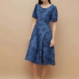 Code by Lifestyle Blue Cotton Printed A-Line Dress-picture-35