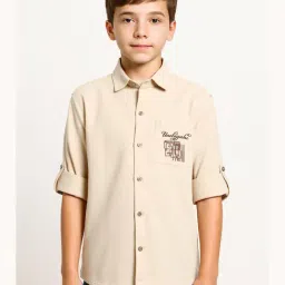 Cavio Boys Cream Cotton Printed Comfort Fit Shirt-picture-34