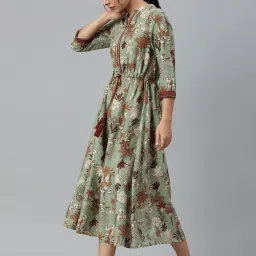 W Green Floral Print A-Line Dress image 4