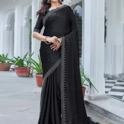 Satrani Black Embellished Saree With Unstitched Blouse-image-32