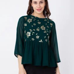 Zink London Teal Embellished Top-picture-14