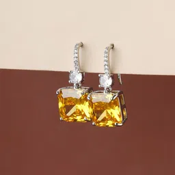 Bishty Fashion Stainless Steel Silver-Plated Cubic Zirconia Studded Square Drop Earrings image 4