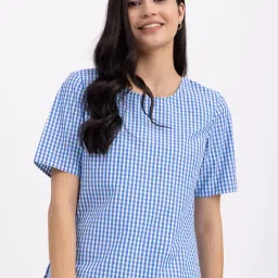 Fablestreet Blue & White Cotton Checks Top-picture-36