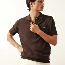 Andamen Signature Core Brown Regular Fit Woven Design Polo T-Shirt-picture-11