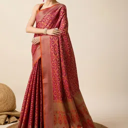 VS MALL Ethnic Motifs Zari Art Silk Patola Saree image 2