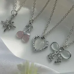 Jewelsbysirani Set Of 4 Silver-Plated American Diamond Studded Pendants With Chains-picture-11