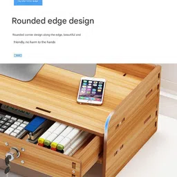 MUGATH Wooden Monitor Stand with Storage Organizer for Desk, Table, Office, Home, Study Table,Monitor Riser Stand with Storage Shelf and Lockable Drawer image 5