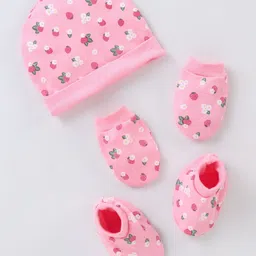Babyhug 100% Cotton Cap Mittens & Booties Strawberry Printed  - Diameter 10.5 cm-picture-12
