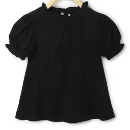 Chuppan Chupai Puffed Half Sleeves Ruffled Neckline Detailed Solid Flared Top - Black-image-75