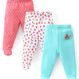 Babyhug Cotton Knit Full Length Bootie Leggings With Polka Dot Prints Pack of 3 -Multicolour-image-78