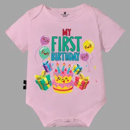 The Peppy Tend 100% Cotton Half Sleeves My First Birthday Text Printed Onesie - Pink-picture-24