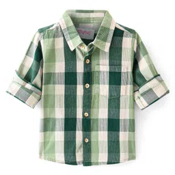 Babyhug Cotton corduroy Woven Full Sleeves Checks Shirt - Green & White-image-96