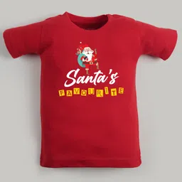 FFlirtygo Christmas Theme Cotton Half Sleeves Santa Favourite Printed T-Shirt - Red-picture-23