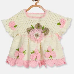 MayRa Knits Half Sleeves Floral Designed Hand Knitted Dress - Pink-picture-17