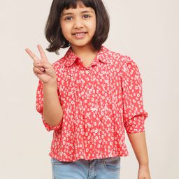 Campana Rayon Woven Three Fourth Sleeves Floral Printed Top - Peach-picture-25