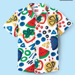 Babyhug Cotton Knit Half Sleeves Shirt With Tropical Theme Print - White-picture-11