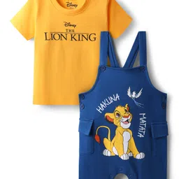 Babyhug Single Jersey Knit Half Sleeves T-Shirt & Dungaree With Lion King Print - Yellow-image-41