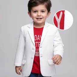 Babyhug Knit Full Sleeves Solid Color Blazer with T-Shirt - White & Red-picture-27