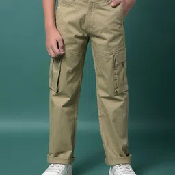 CRIMSOUNE CLUB Cotton Woven Solid Cargo Trousers - Beige-picture-17