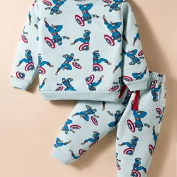 CUCUMBER Sinker Knit Full Sleeves Sweatshirt & Lounge Pant Co-Ord Set with Marvel Avengers Captain America Print - Light Blue-picture-28